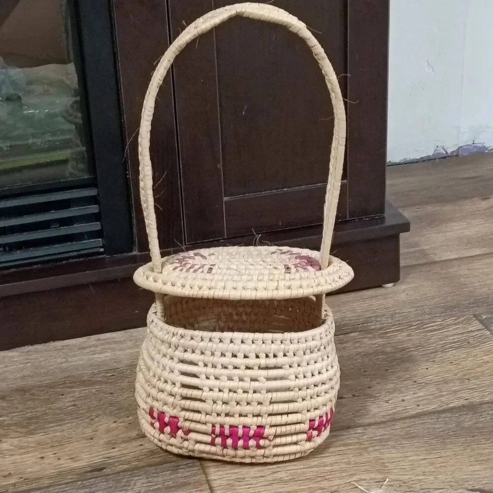 Hand Woven Basket with Handle Country Farmhouse Decor